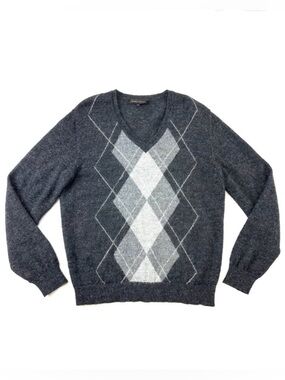 Jonathan Macintosh alpaca argyle sweater Mens Size Large Pullover Vneck charcoal